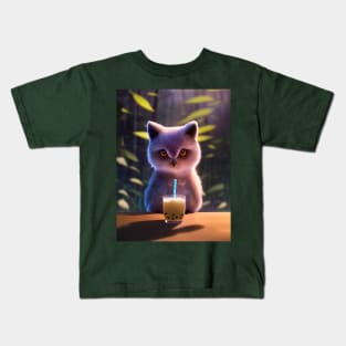 Baby Owl with boba bubble tea Kids T-Shirt